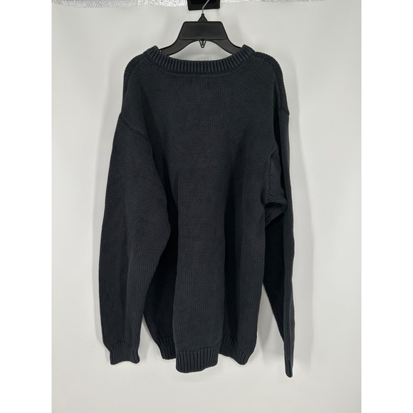 L.L.Bean Henley Sweater Men 2XLT Black Knit Ribbed Hem & Cuff Cotton Long Sleeve - Picture 2 of 5